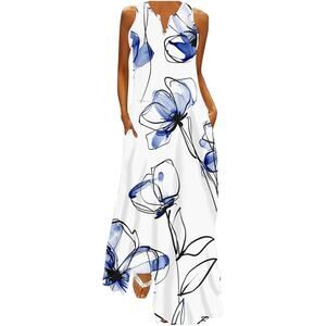 Womens Boho Floral Maxi Dresses Flowy Sleeveless -size XXL -NEW